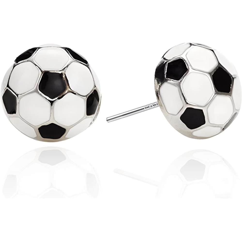 925 Sterling‎ silver Soccer Enamel Stud Earrings